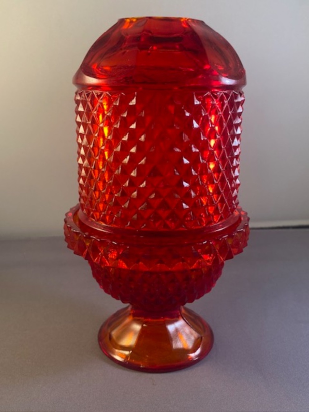 Viking Glass Fairy Lamp Ruby Red Candle Glimmer Diamond Point MCM Vintage 1970s